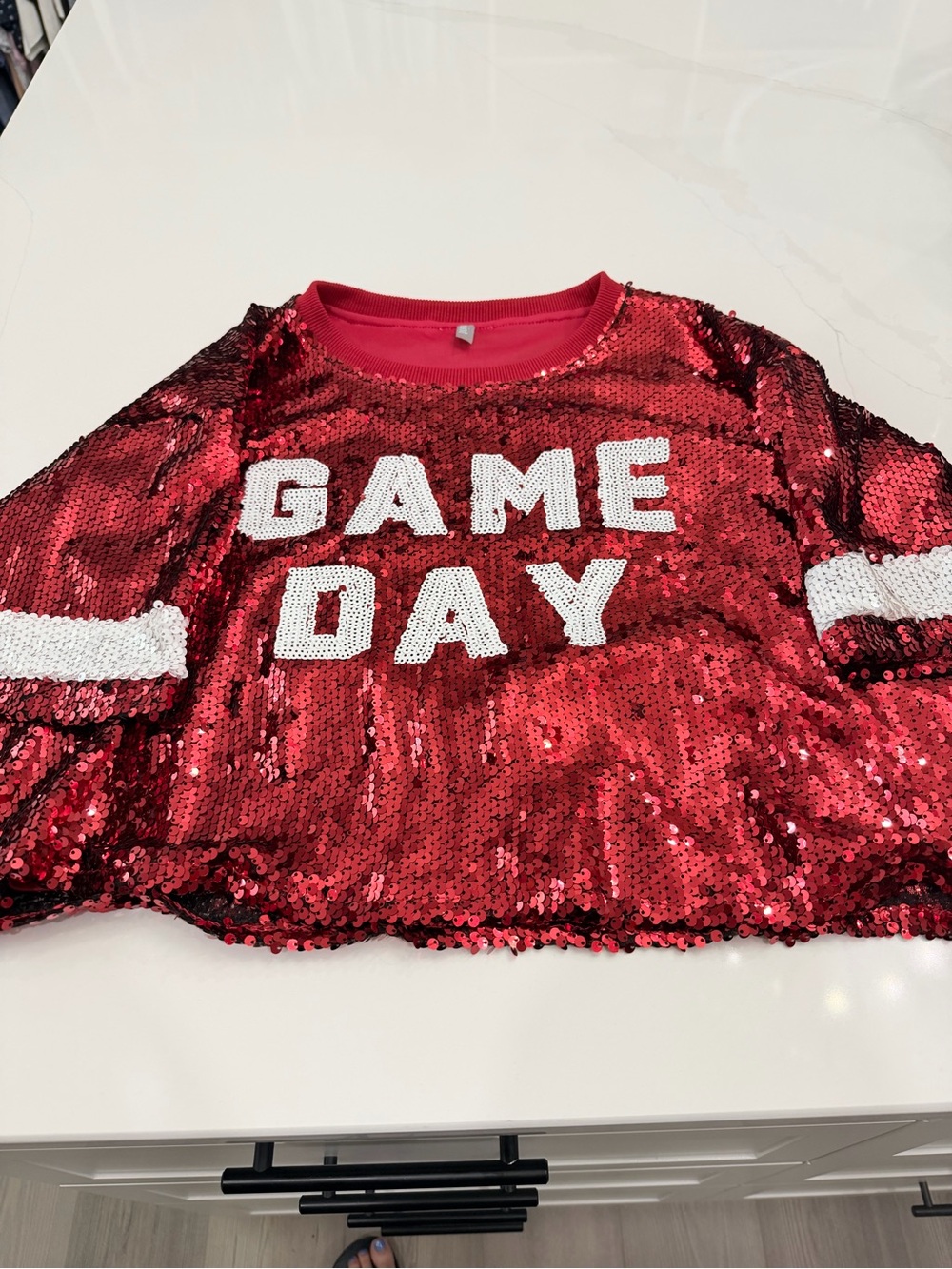 Mint Red Sequin Crewneck Top